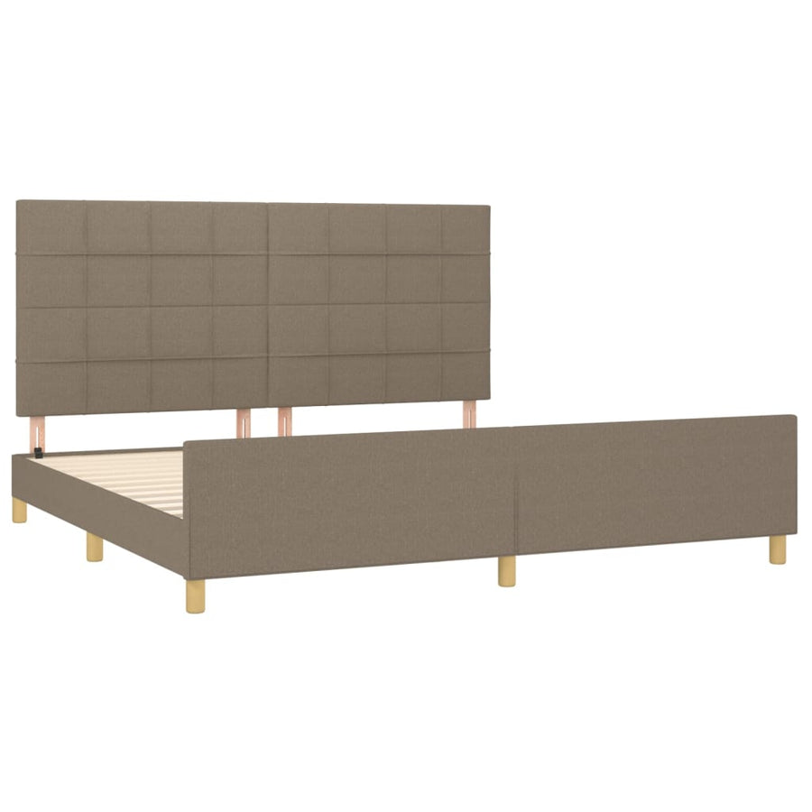 Bedframe met hoofdeinde stof taupe 200x200 cm 200 x 200 cm Blok met vierkanten