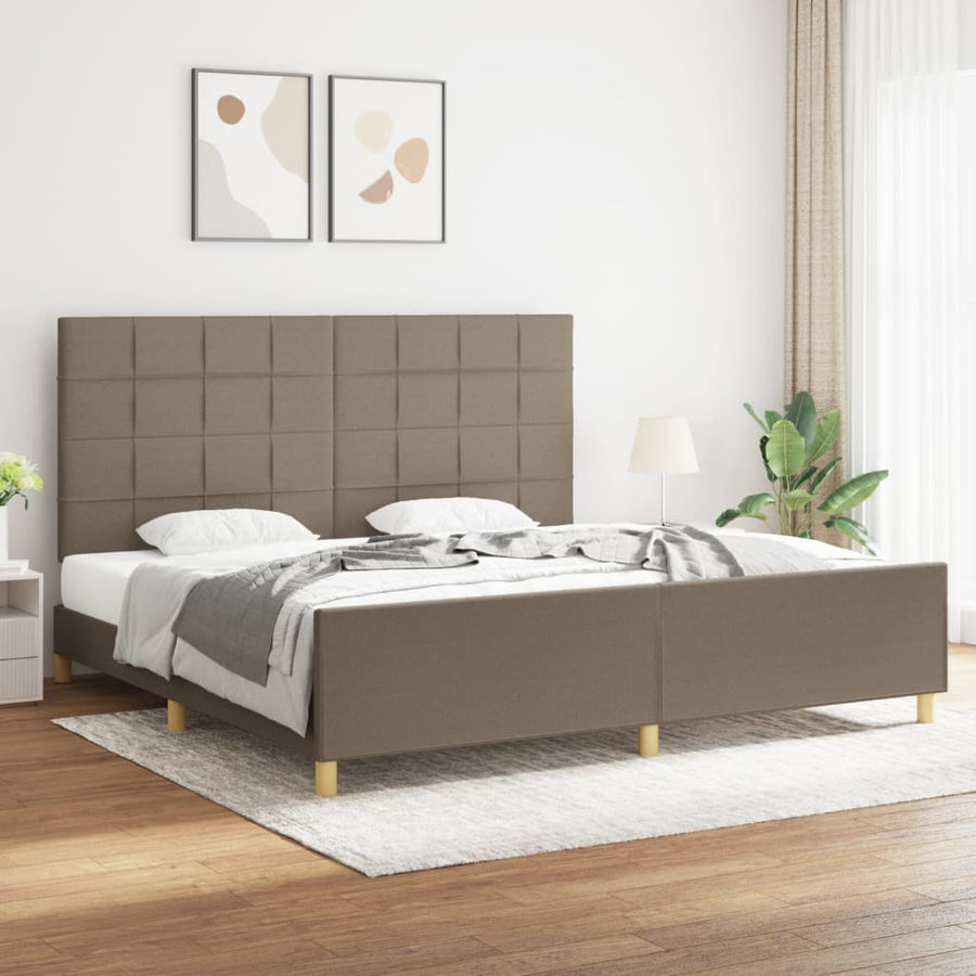Bedframe met hoofdeinde stof taupe 200x200 cm 200 x 200 cm Blok met vierkanten