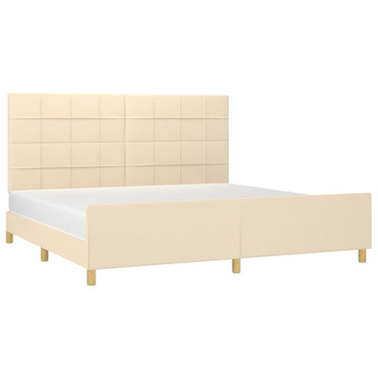 Bedframe Met Hoofdeinde Stof Kleurig Crème 200 x 200 cm Blok met vierkanten