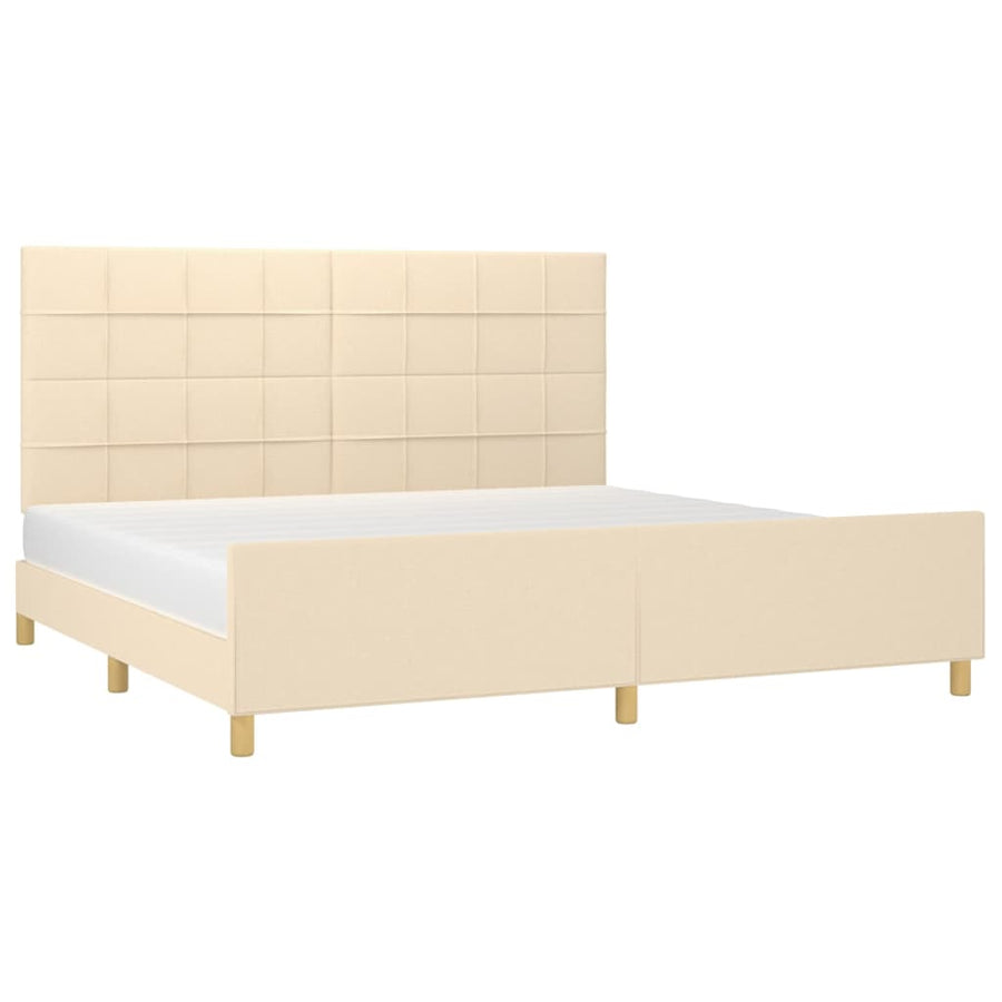 Bedframe Met Hoofdeinde Stof Kleurig Crème 200 x 200 cm Blok met vierkanten