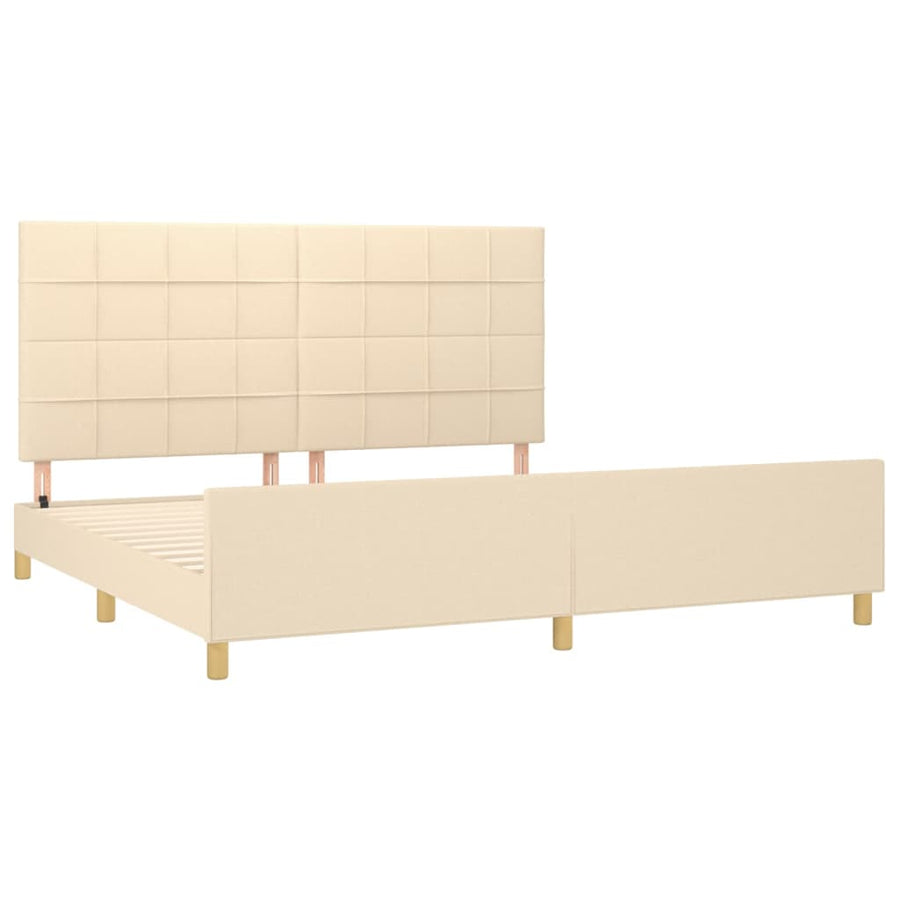 Bedframe Met Hoofdeinde Stof Kleurig Crème 200 x 200 cm Blok met vierkanten