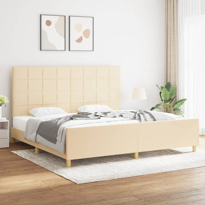 Bedframe Met Hoofdeinde Stof Kleurig Crème 200 x 200 cm Blok met vierkanten