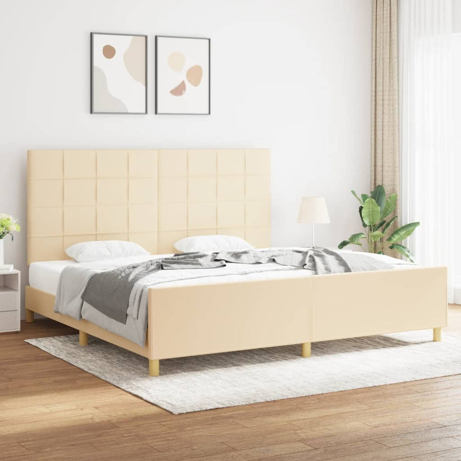 Bedframe Met Hoofdeinde Stof Kleurig Crème 200 x 200 cm Blok met vierkanten
