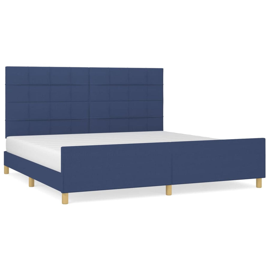 Bedframe Met Hoofdeinde Stof Blauw 200 x 200 cm Blok met vierkanten