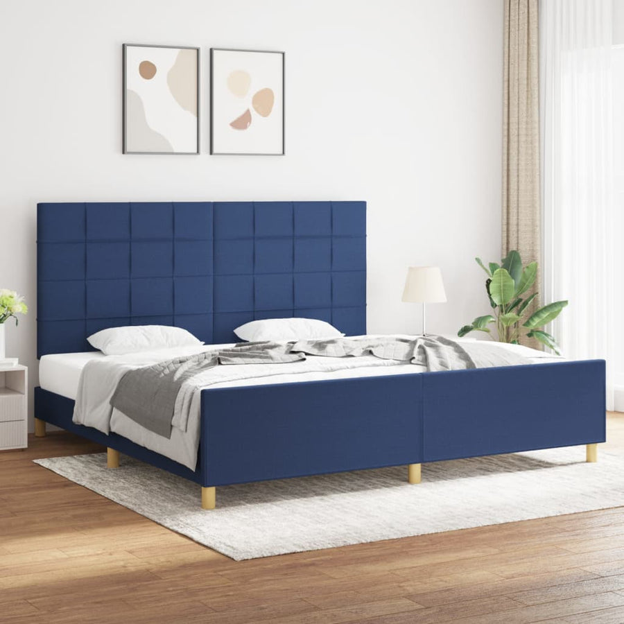 Bedframe Met Hoofdeinde Stof Blauw 200 x 200 cm Blok met vierkanten