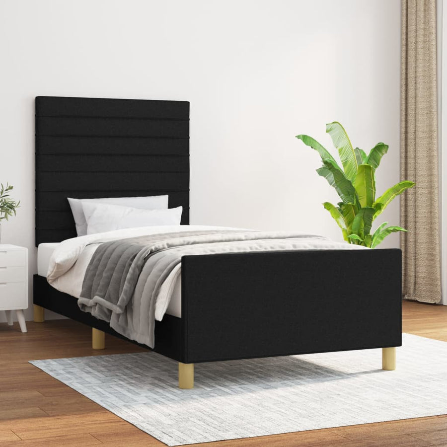 Bedframe Met Hoofdbord Stof Zwart 80 x 200 cm Horizontale strepen
