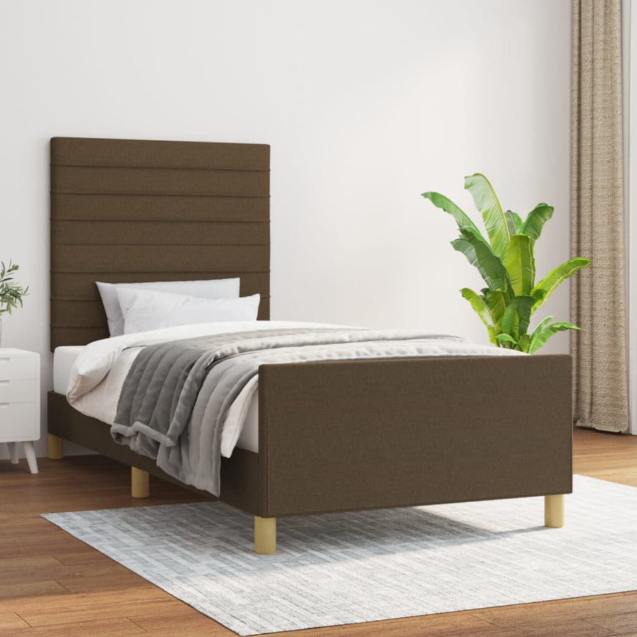 Bedframe Met Hoofdeinde Stof Donkerbruin 80 x 200 cm Horizontale strepen