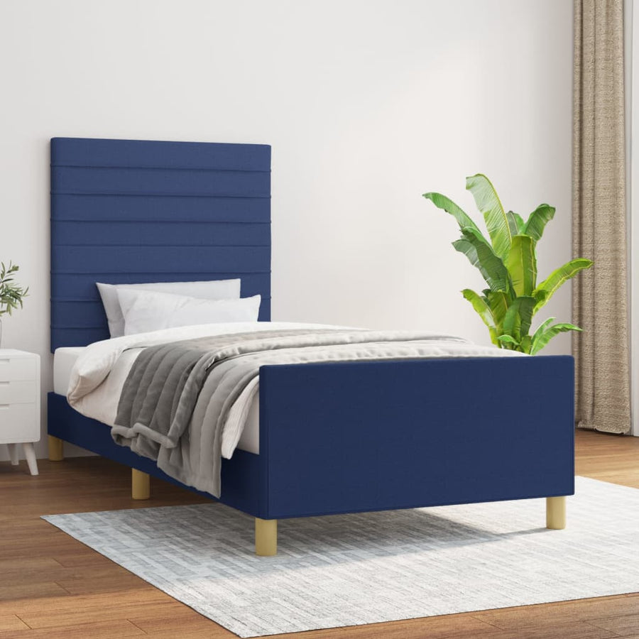 Bedframe Met Hoofdbord Stof Blauw 80 x 200 cm Horizontale strepen