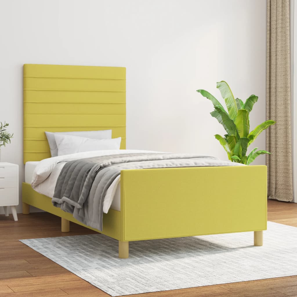 Bedframe Met Hoofdbord Stof Groen 80X200 Cm 80 x 200 cm Horizontale strepen
