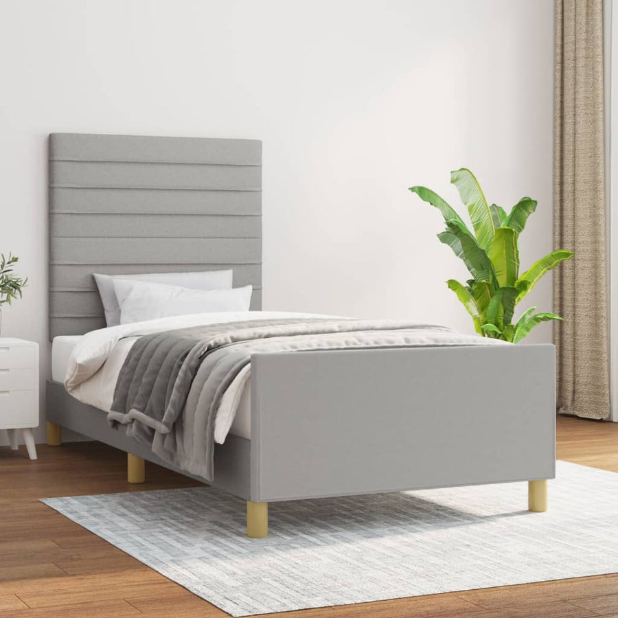 Bedframe Met Hoofdeinde Stof Lichtgrijs 90 x 190 cm Horizontale strepen