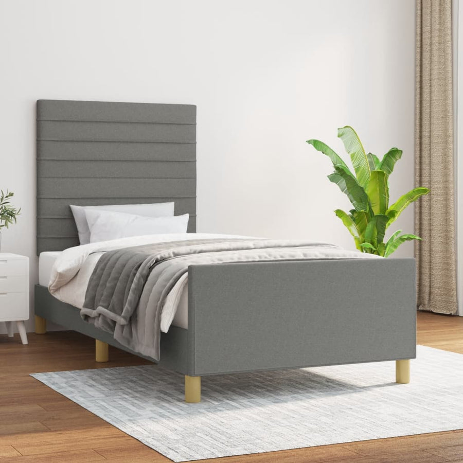 Bedframe Met Hoofdeinde Stof Donkergrijs 90 x 190 cm Horizontale strepen