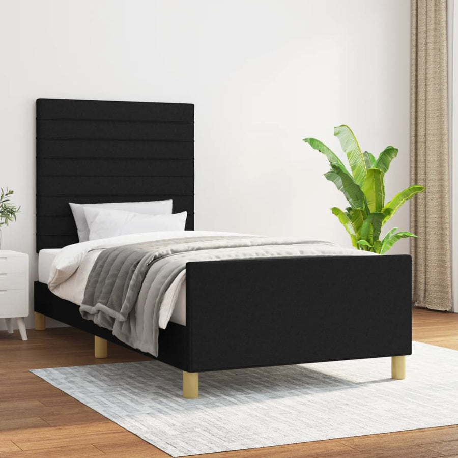 Bedframe Met Hoofdeinde Stof Zwart 90 x 190 cm Horizontale strepen