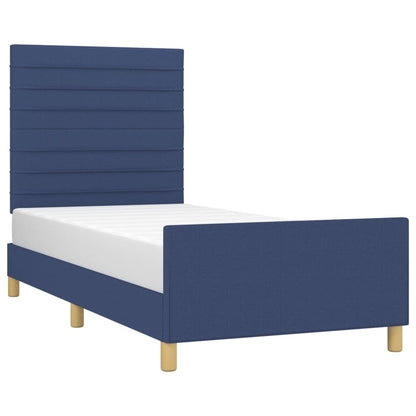 Bedframe Met Hoofdeinde Stof Blauw 90X190 Cm Blauw 90 x 190 cm Horizontale strepen