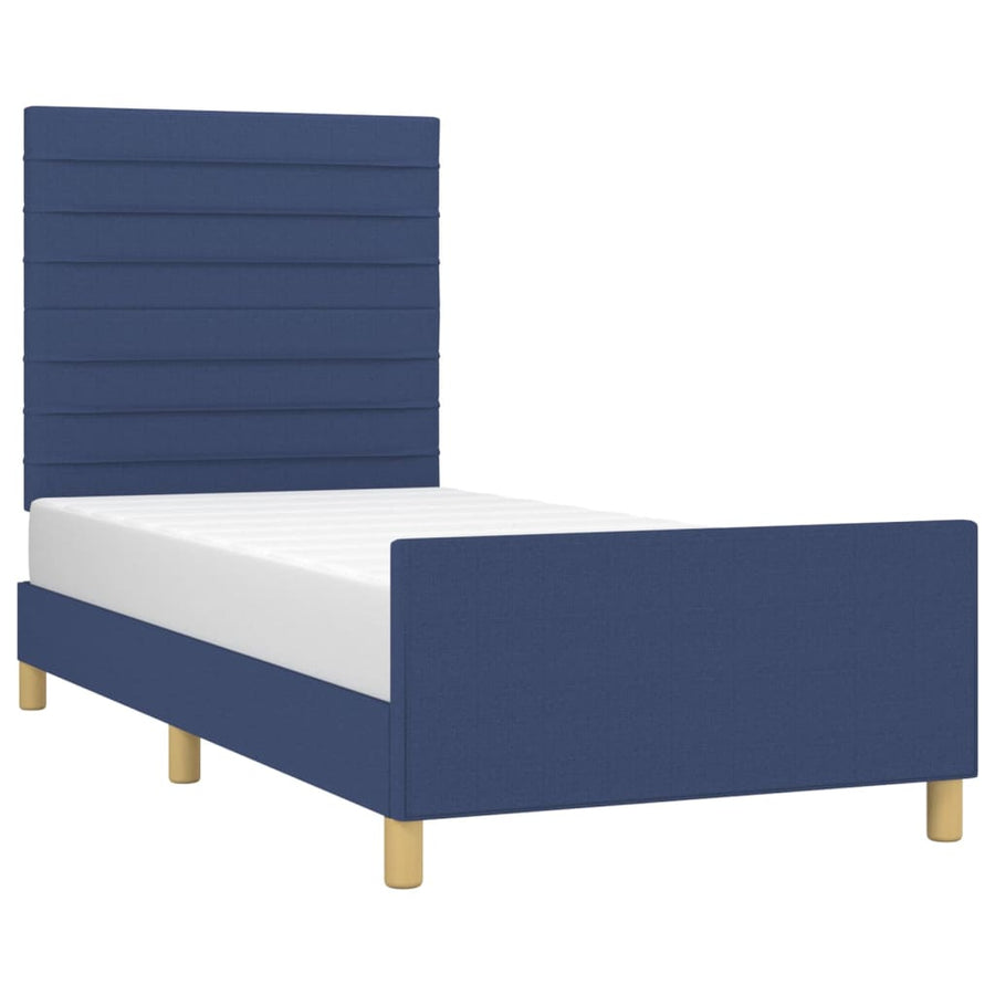 Bedframe Met Hoofdeinde Stof Blauw 90X190 Cm Blauw 90 x 190 cm Horizontale strepen