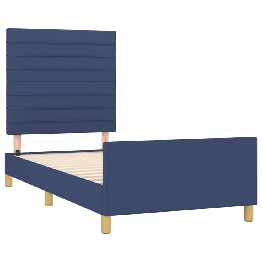 Bedframe Met Hoofdeinde Stof Blauw 90X190 Cm Blauw 90 x 190 cm Horizontale strepen