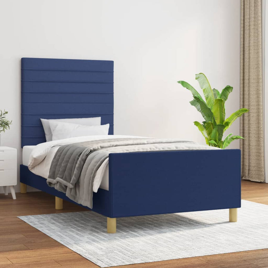 Bedframe Met Hoofdeinde Stof Blauw 90X190 Cm Blauw 90 x 190 cm Horizontale strepen