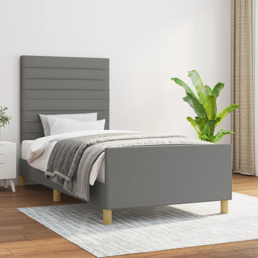 Bedframe Met Hoofdeinde Stof Donkergrijs 90 x 200 cm Horizontale strepen