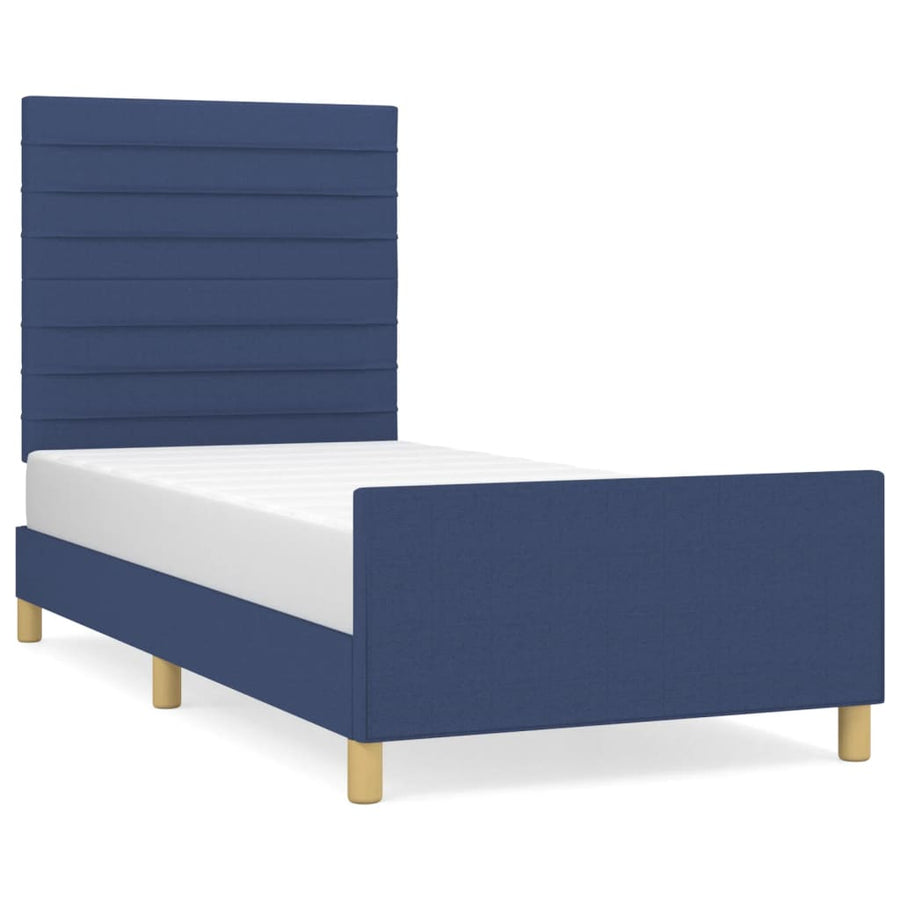 Bedframe Met Hoofdeinde Stof Blauw 90X200 Cm Blauw 90 x 200 cm Horizontale strepen