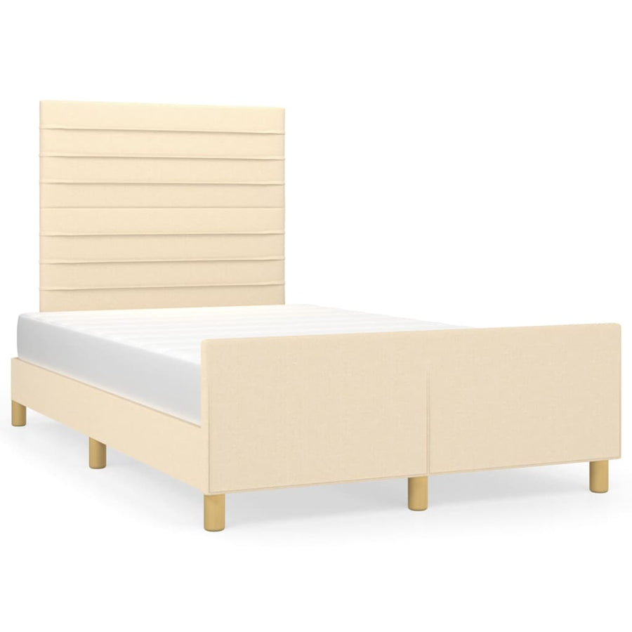 Bedframe Met Hoofdeinde Stof Crèmekleurig 120X200 Cm Crème 120 x 200 cm Horizontale strepen
