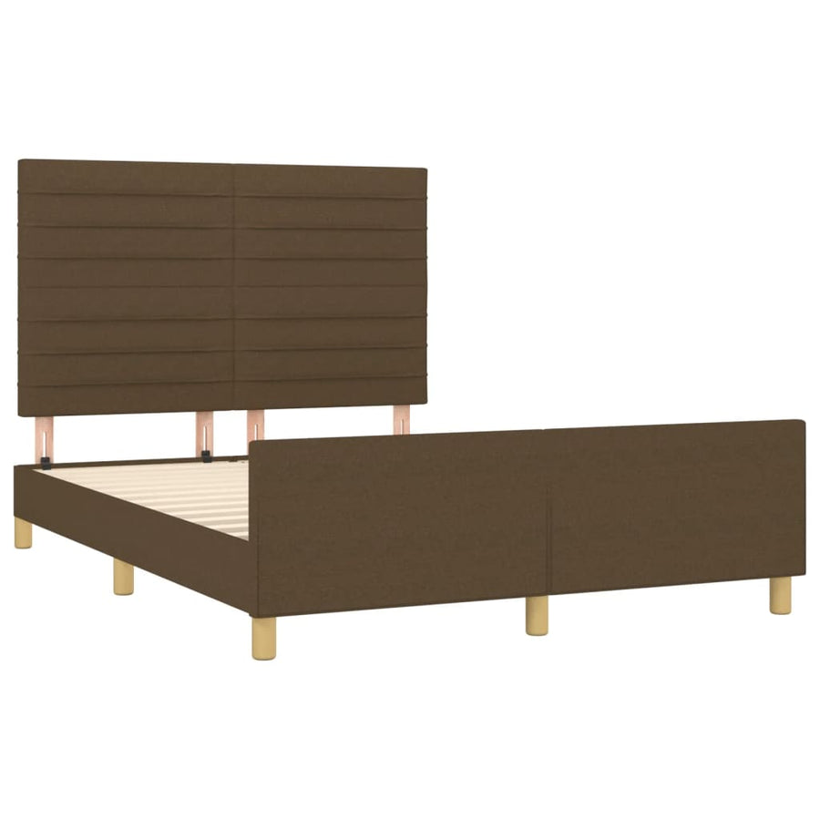 Bedframe Met Hoofdeinde Stof Donkerblauw Donkerbruin 140 x 190 cm Horizontale strepen