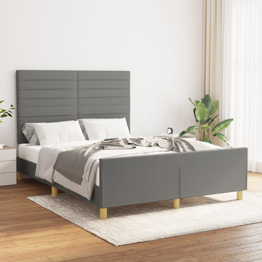 Bedframe Met Hoofdeinde Stof Donkergrijs 140 x 200 cm Horizontale strepen