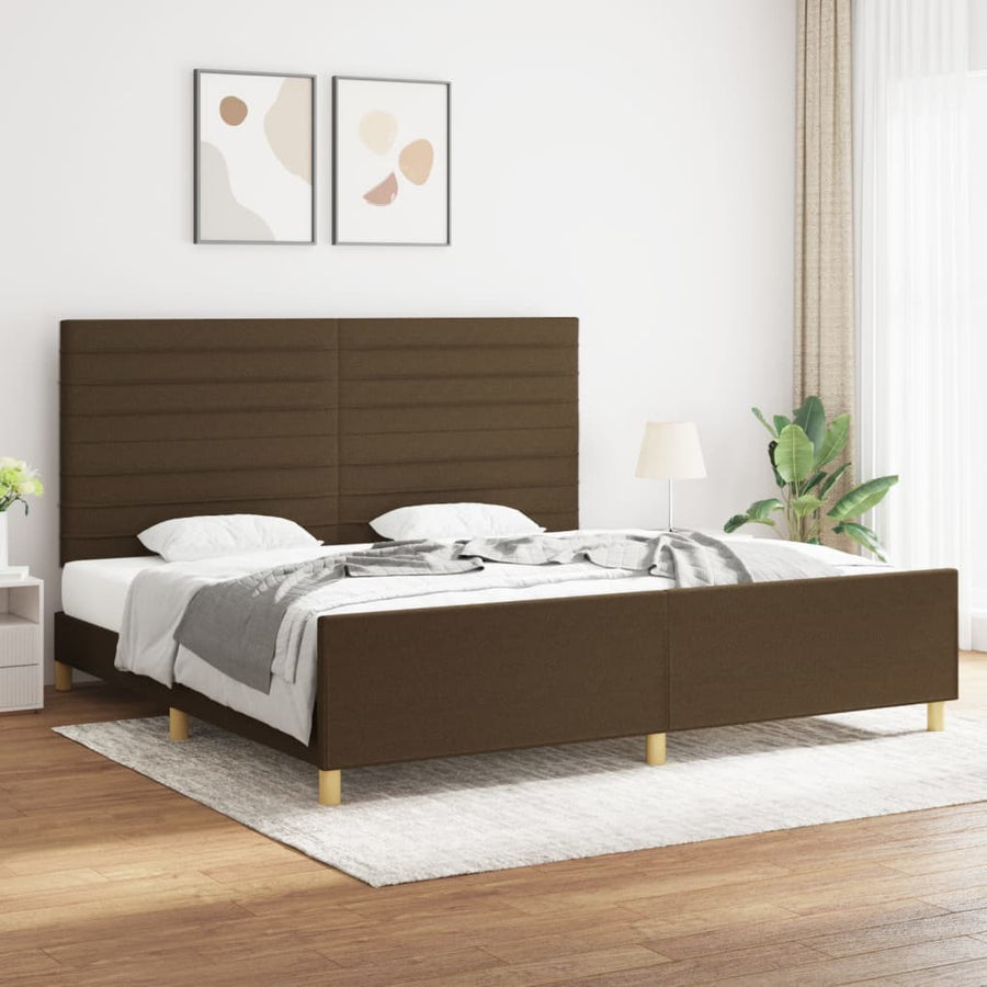 Bedframe Met Hoofdeinde Stof Donkerbruin 200 x 200 cm Horizontale strepen