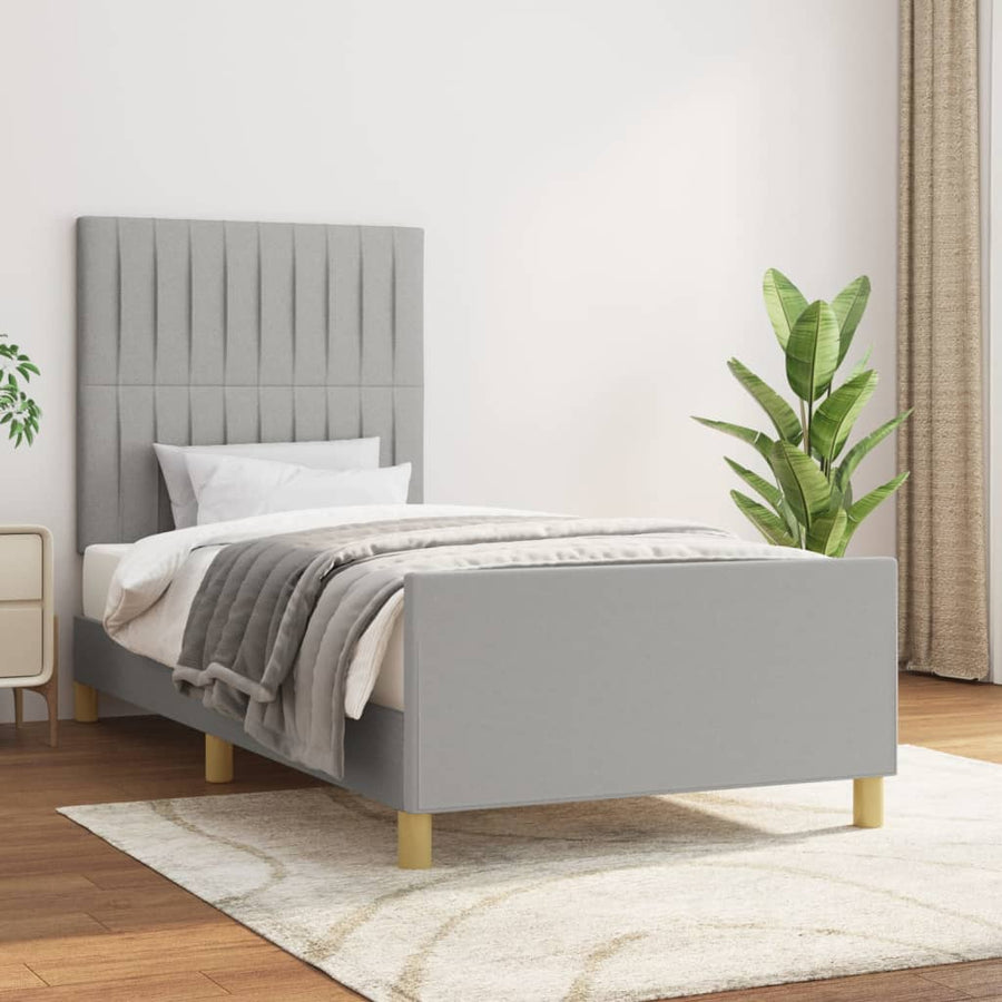 Bedframe met hoofdbord stof lichtgrijs 80x200 cm 80 x 200 cm Lichtgrijs