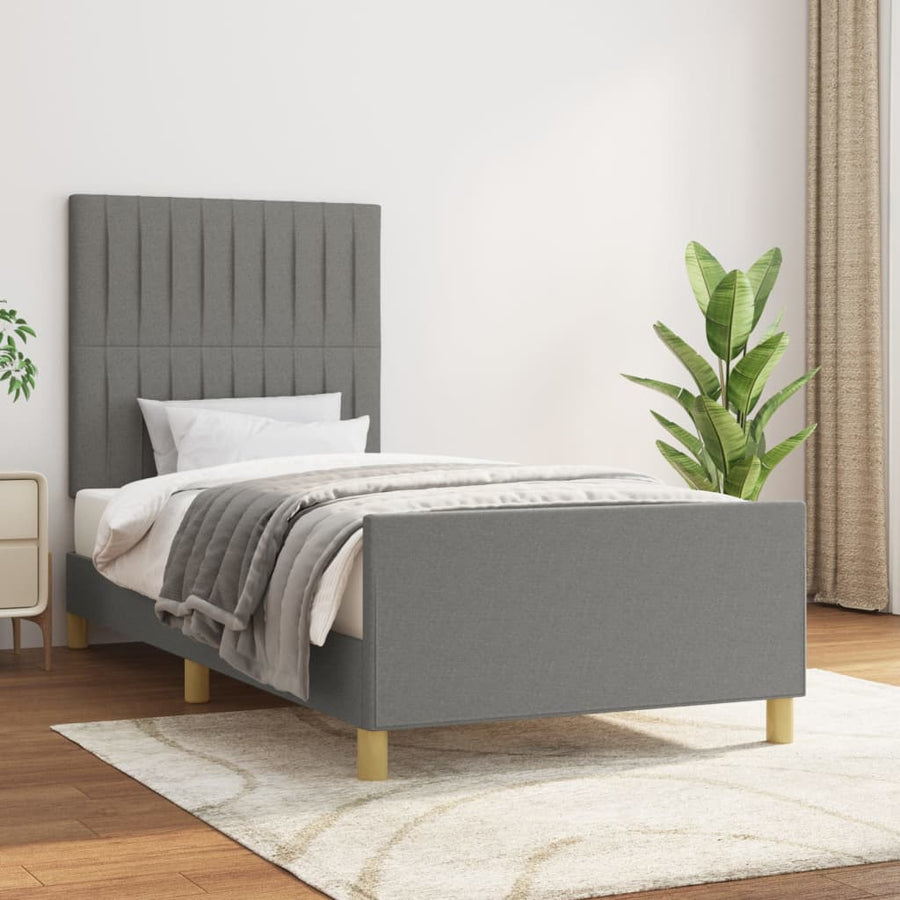 Bedframe Met Hoofdbord Stof Donkergrijs 80 x 200 cm Verticale strepen