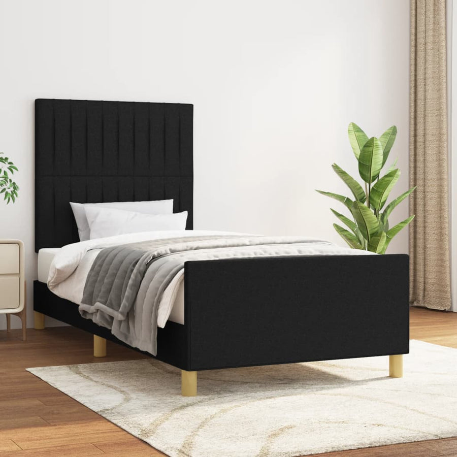 Bedframe Met Hoofdbord Stof Zwart 80 x 200 cm Verticale strepen