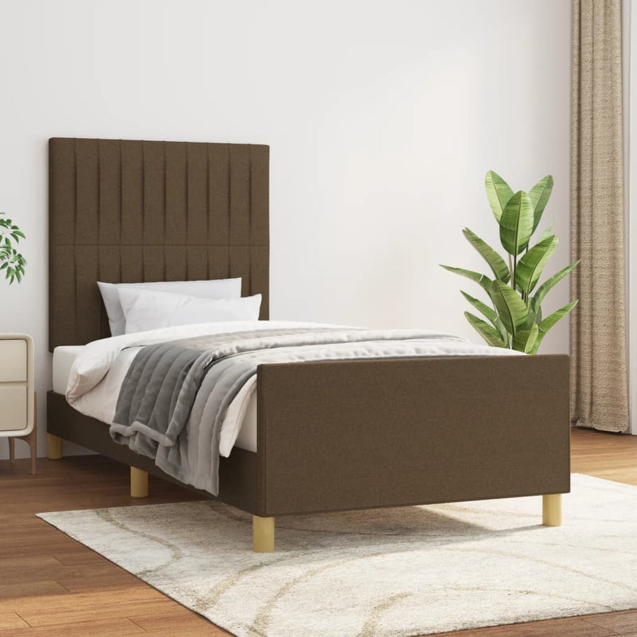 Bedframe Met Hoofdeinde Stof Donkerbruin 80 x 200 cm Verticale strepen