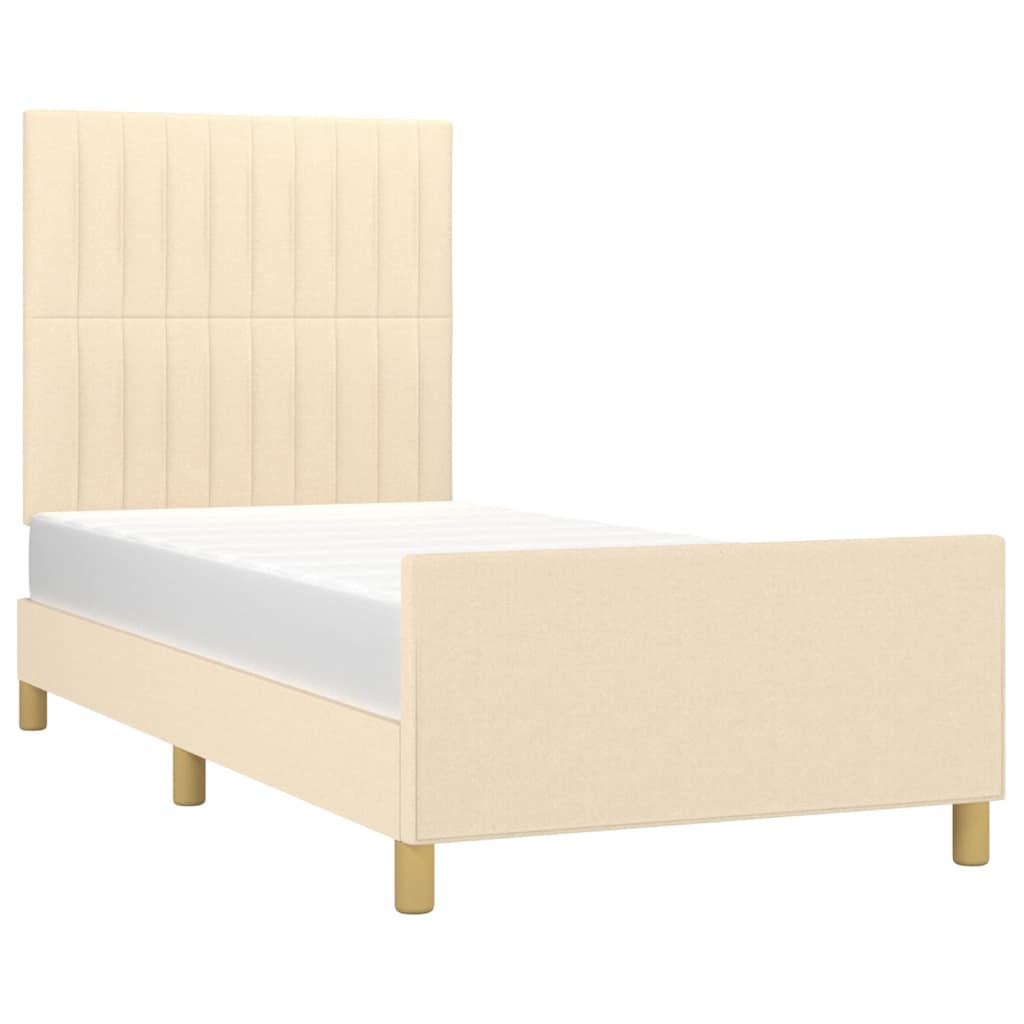 Bedframe Met Hoofdeinde Stof Kleurig Crème 90 x 190 cm Verticale strepen