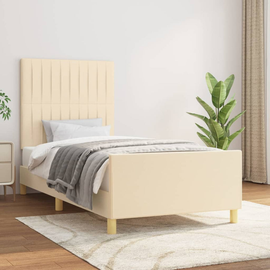 Bedframe Met Hoofdeinde Stof Kleurig Crème 90 x 190 cm Verticale strepen