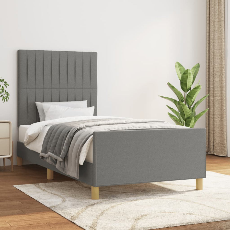 Bedframe Met Hoofdeinde Stof Donkergrijs 90 x 200 cm Verticale strepen