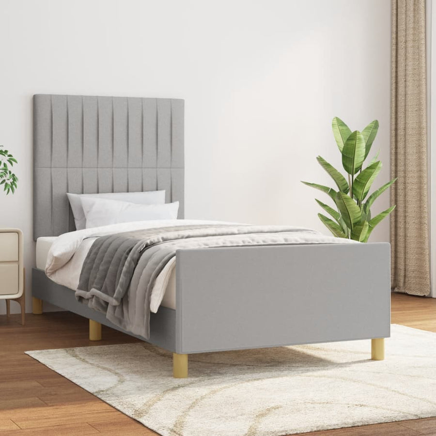 Bedframe Met Hoofdeinde Stof Lichtgrijs 100 x 200 cm Verticale strepen