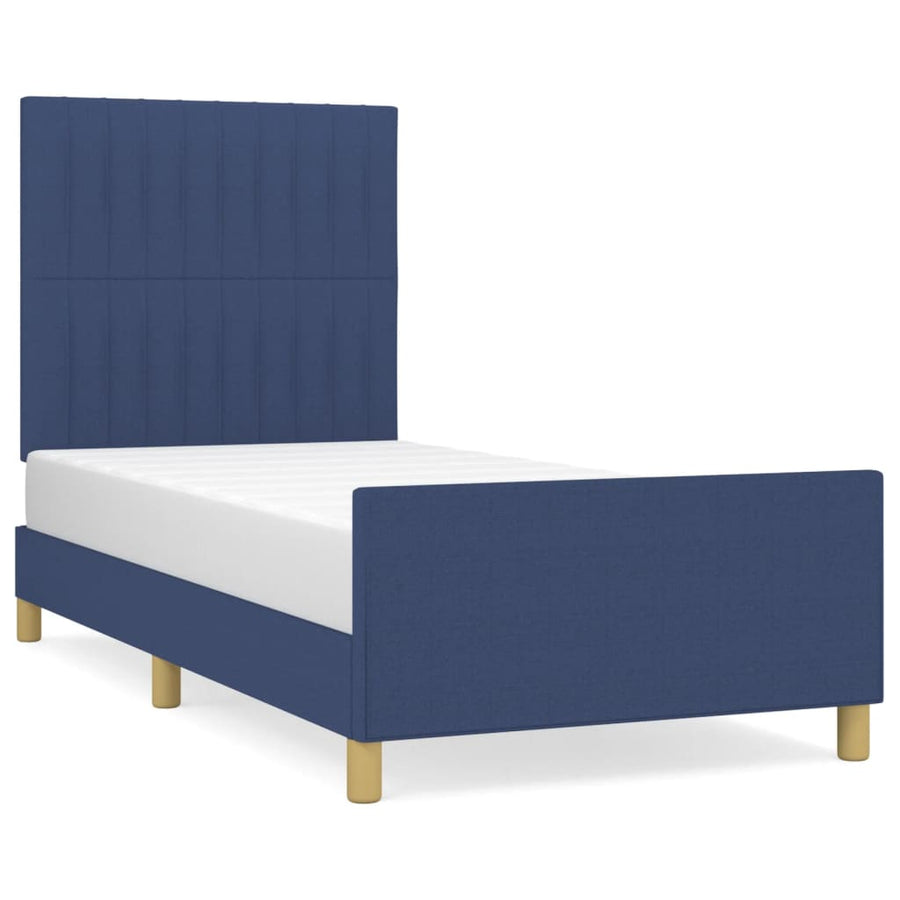 Bedframe Met Hoofdeinde Stof Blauw 100 x 200 cm Verticale strepen