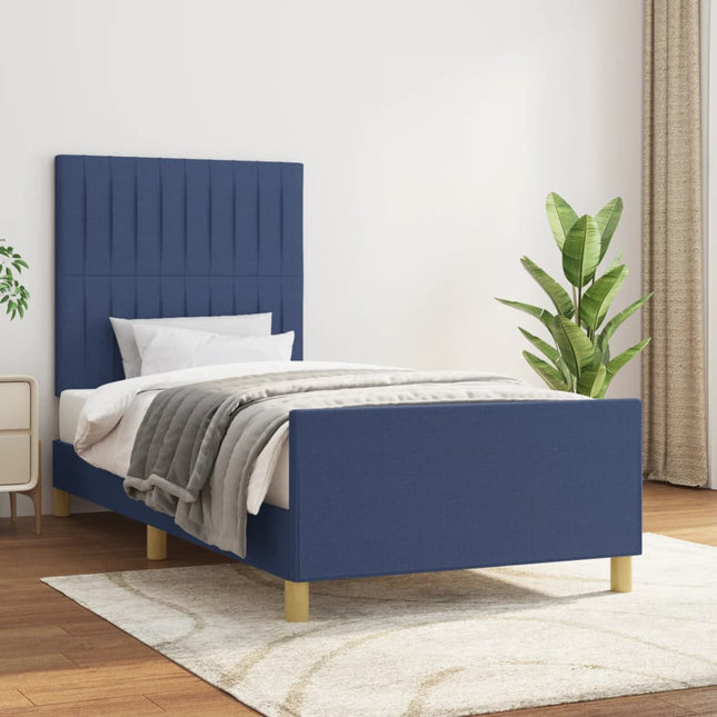 Bedframe Met Hoofdeinde Stof Blauw 100 x 200 cm Verticale strepen