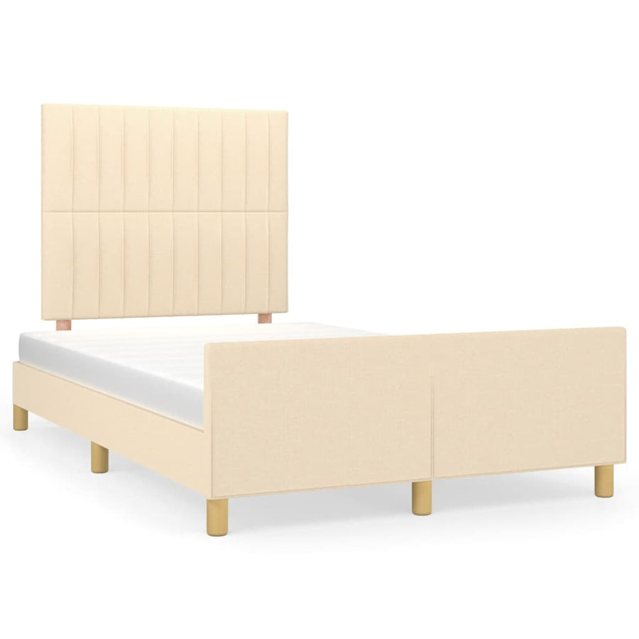 Bedframe Met Hoofdeinde Stof Crèmekleurig 120X200 Cm Crème 120 x 200 cm Verticale strepen
