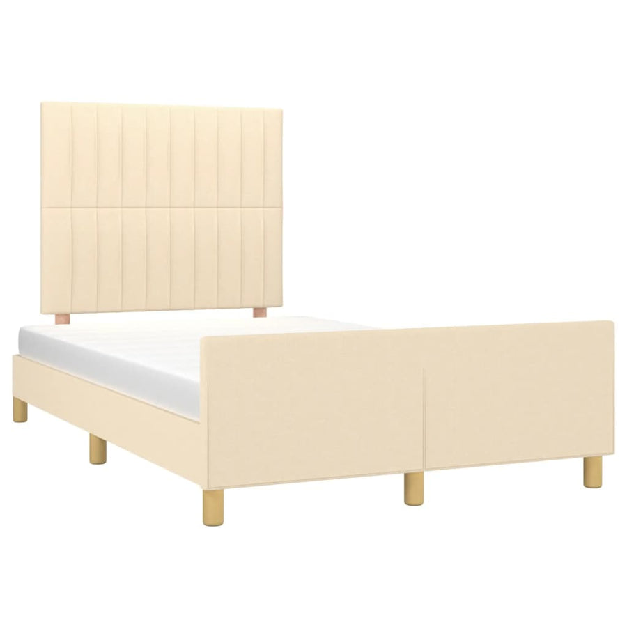Bedframe Met Hoofdeinde Stof Crèmekleurig 120X200 Cm Crème 120 x 200 cm Verticale strepen
