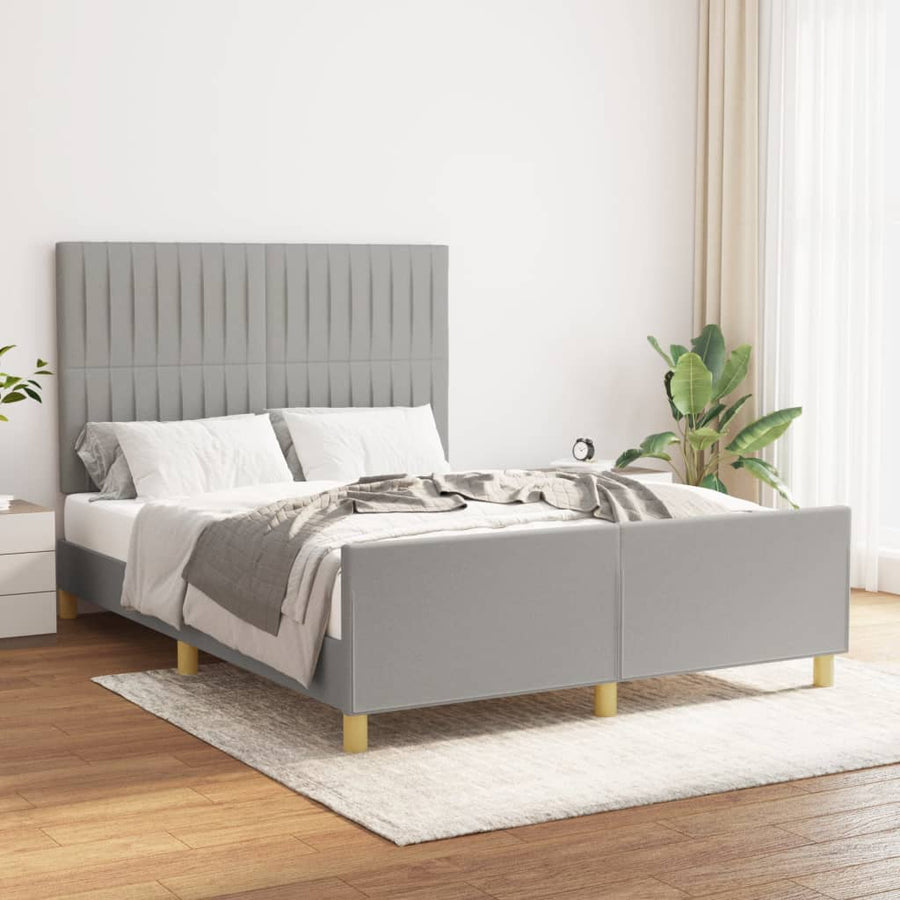 Bedframe Met Hoofdeinde Stof Lichtgrijs 140 x 190 cm Verticale strepen