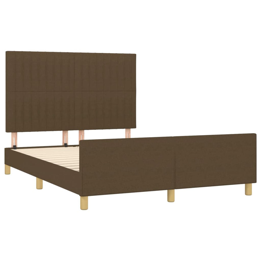 Bedframe Met Hoofdeinde Stof Donkerblauw Donkerbruin 140 x 190 cm Verticale strepen