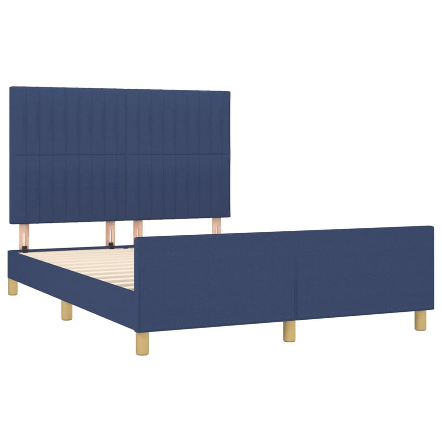 Bedframe Met Hoofdeinde Stof Blauw 140 x 190 cm Verticale strepen