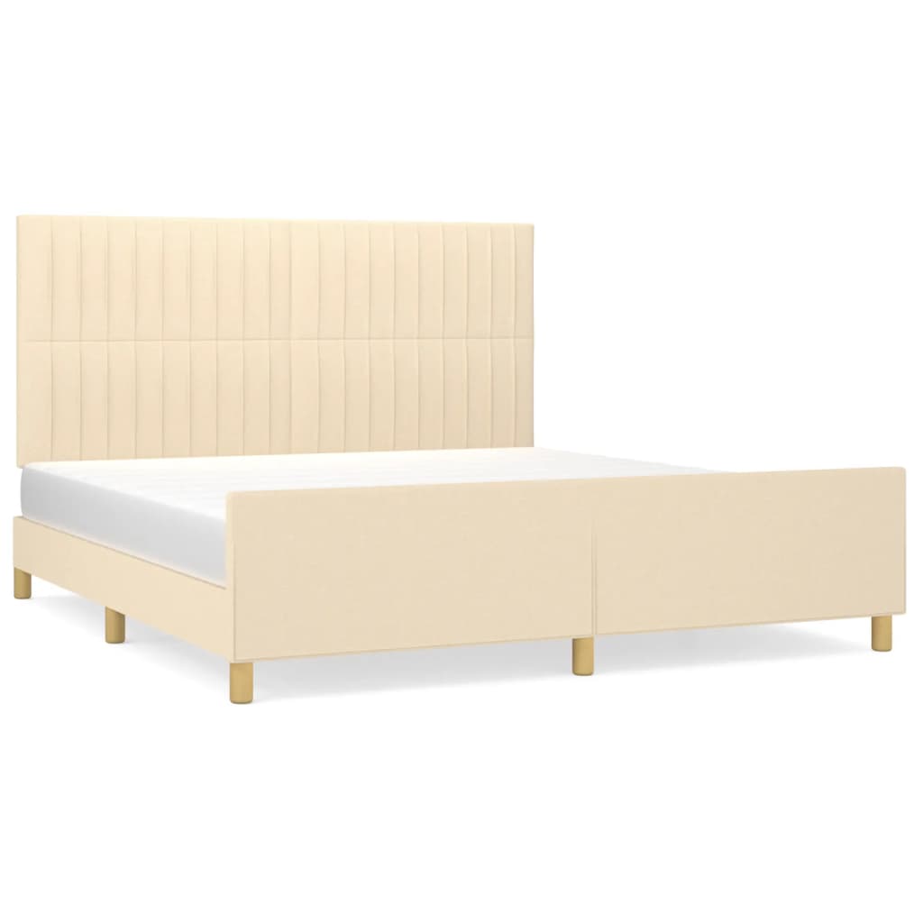 Bedframe Met Hoofdeinde Stof Kleurig Crème 160 x 200 cm Verticale strepen