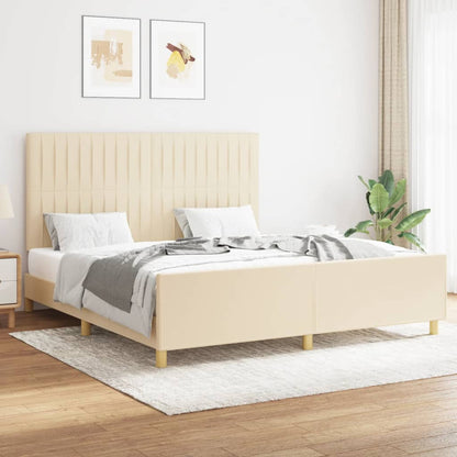 Bedframe Met Hoofdeinde Stof Kleurig Crème 160 x 200 cm Verticale strepen