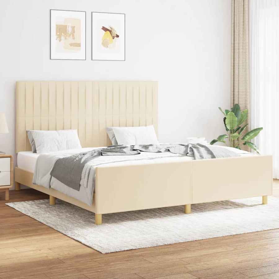 Bedframe Met Hoofdeinde Stof Kleurig Crème 160 x 200 cm Verticale strepen