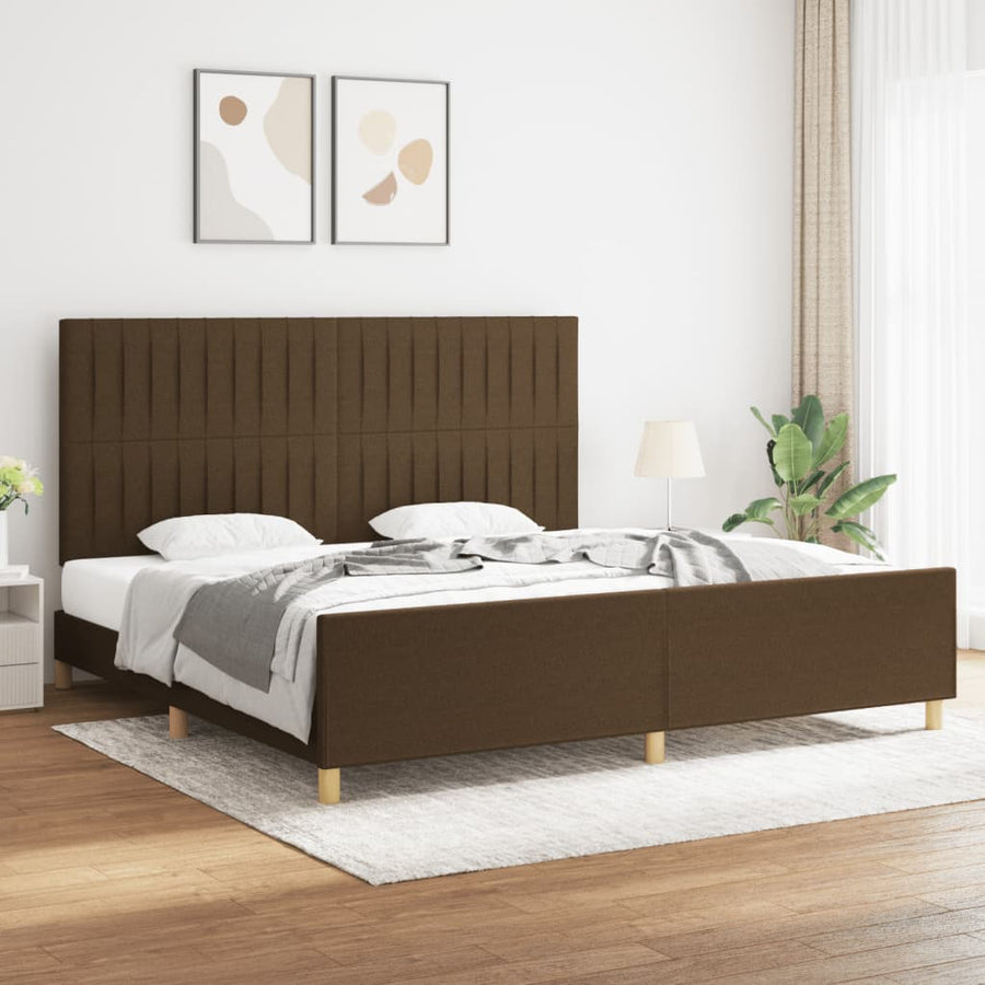 Bedframe Met Hoofdeinde Stof Donkerbruin 200 x 200 cm Verticale strepen