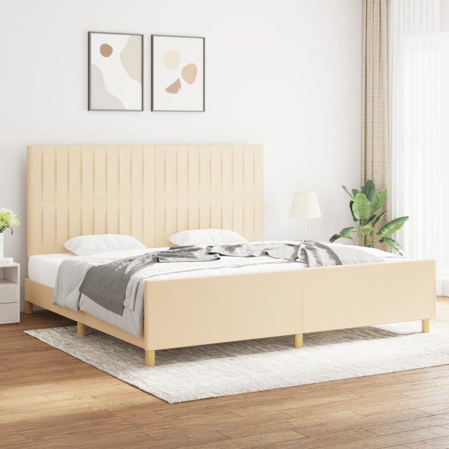 Bedframe Met Hoofdeinde Stof Kleurig Crème 200 x 200 cm Verticale strepen