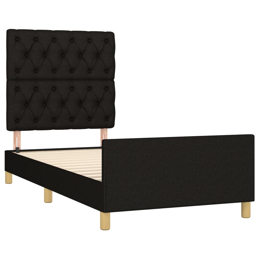 Bedframe Met Hoofdbord Stof Zwart 80 x 200 cm Getuft ontwerp