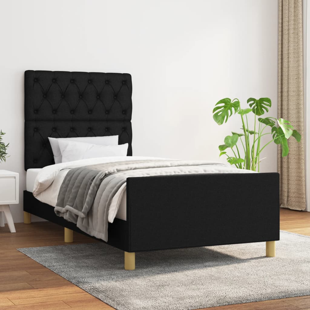 Bedframe Met Hoofdbord Stof Zwart 80 x 200 cm Getuft ontwerp