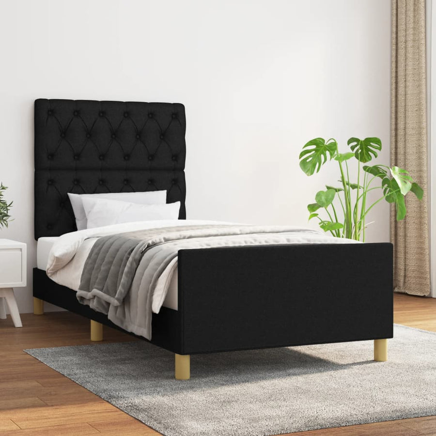 Bedframe Met Hoofdbord Stof Zwart 80 x 200 cm Getuft ontwerp