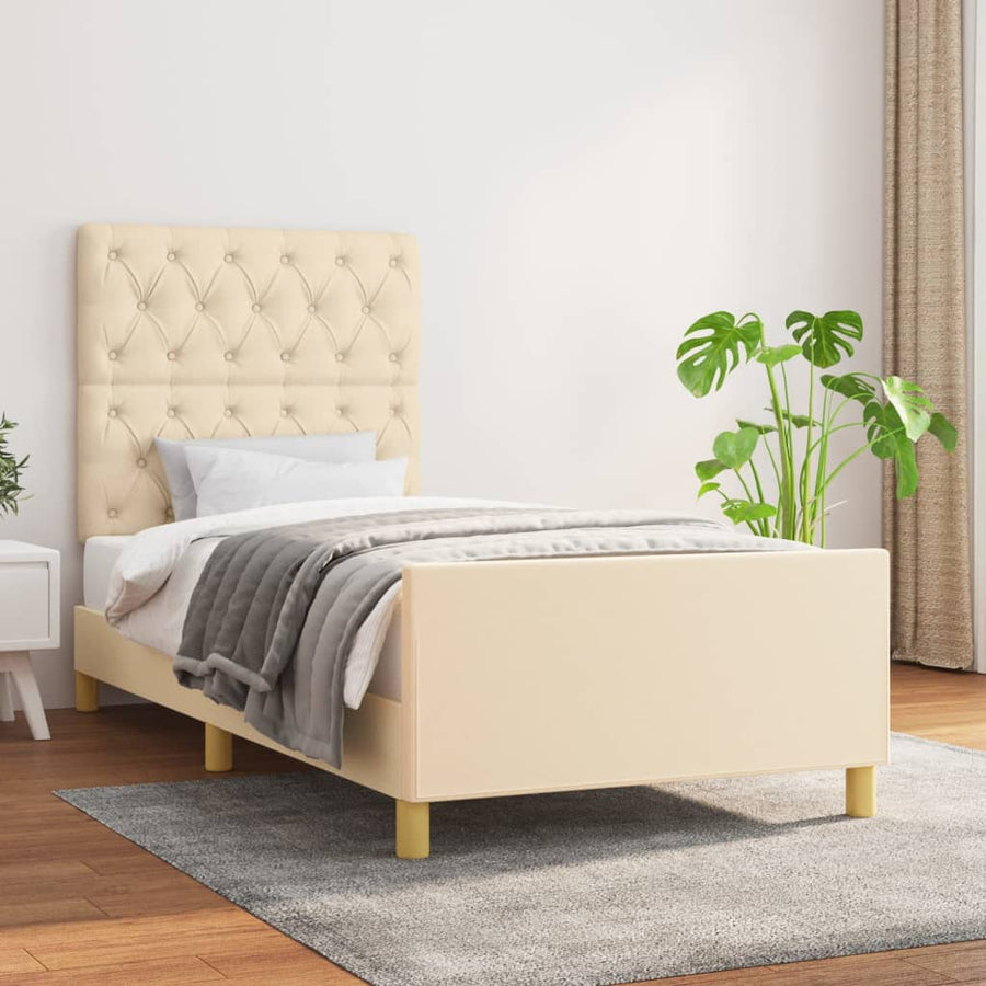 Bedframe Met Hoofdeinde Stof Kleurig Crème 80 x 200 cm Getuft ontwerp